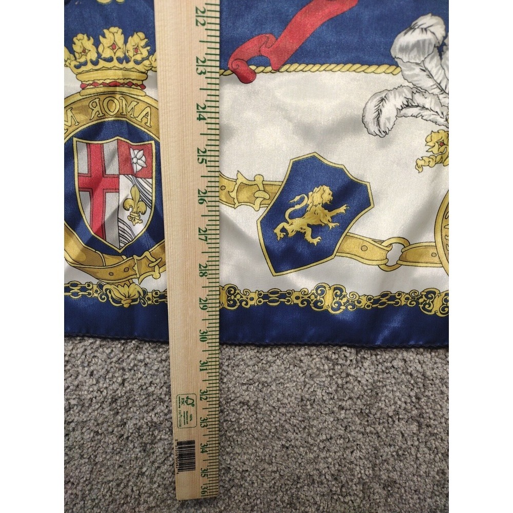 Basha Vintage Heraldic Print Scarf Hand Roll 30 in W X 30 in L Shield, Lion Gold - Picture 9 of 10